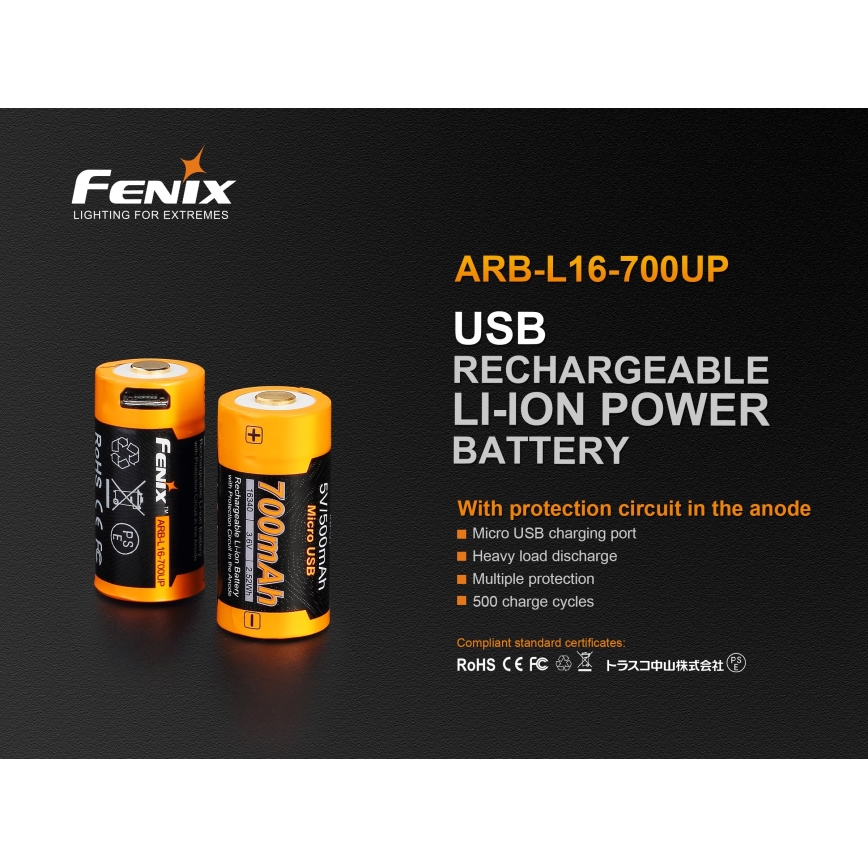 Fenix FERCR123ALIIONUP - 1 stk. genopladeligt batteri USB/3,6V 700 mAh