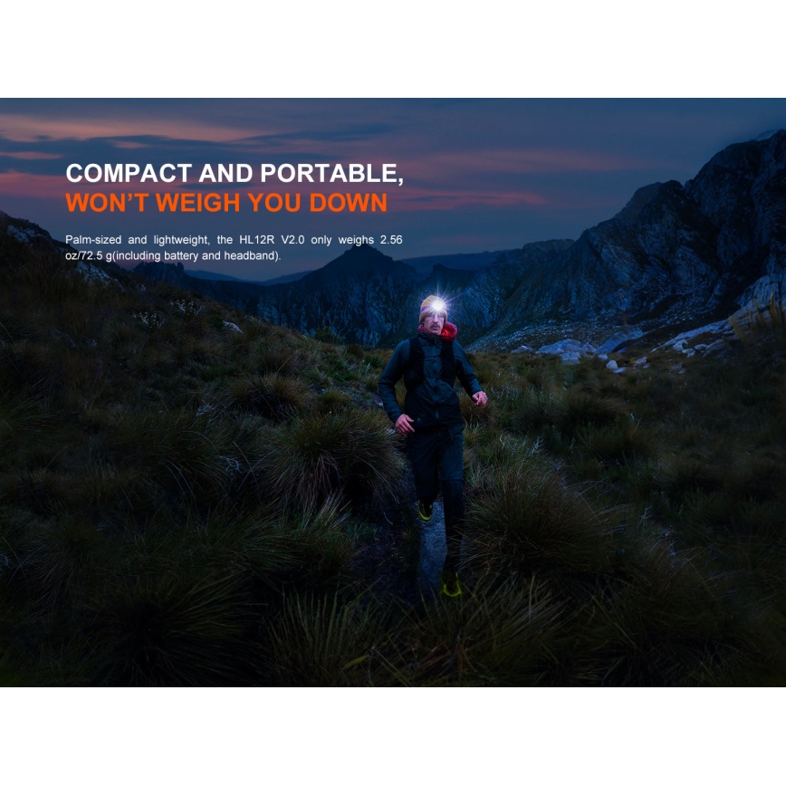 Fenix HL12RV20BLC - LED-dæmpbar genopladelig pandelampe LED/USB 950 mAh IP66 500 lm 112 h sort