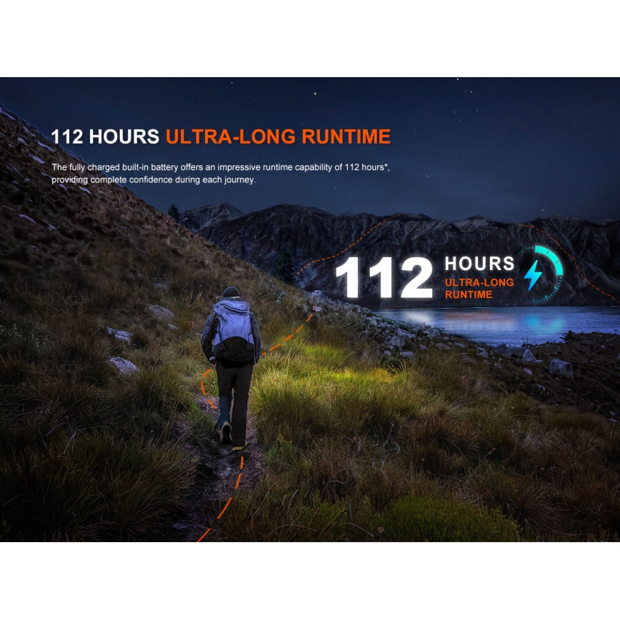 Fenix HL12RV20BLC - LED-dæmpbar genopladelig pandelampe LED/USB 950 mAh IP66 500 lm 112 h sort