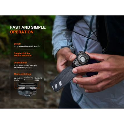 Fenix HL12RV20BLC - LED-dæmpbar genopladelig pandelampe LED/USB 950 mAh IP66 500 lm 112 h sort