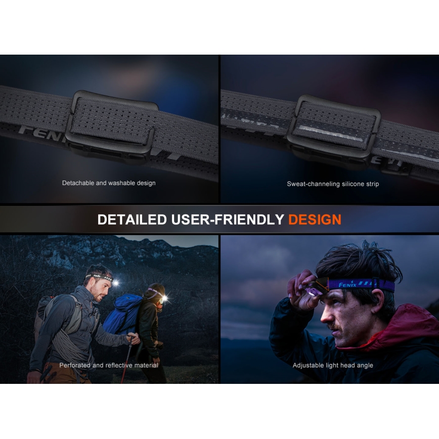 Fenix HL12RV20BLC - LED-dæmpbar genopladelig pandelampe LED/USB 950 mAh IP66 500 lm 112 h sort