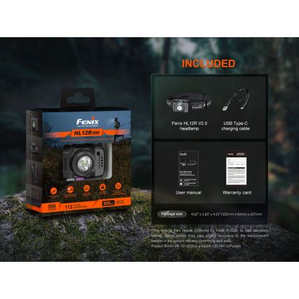 Fenix HL12RV20BLC - LED-dæmpbar genopladelig pandelampe LED/USB 950 mAh IP66 500 lm 112 h sort
