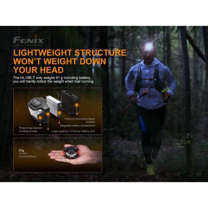 Fenix HL18RTRAIL - LED pandelampe genopladelig LED/3xAAA IP66 500 lm 300 timer