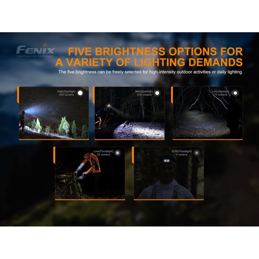 Fenix HL18RTRAIL - LED pandelampe genopladelig LED/3xAAA IP66 500 lm 300 timer