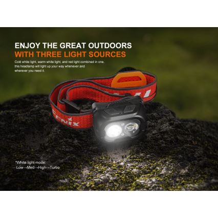 Fenix HL18RTV20BLC - LED pandelampe dæmpbar og genopladelig LED/USB IP66 800 lm 160 timer sort/orange