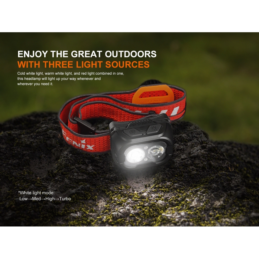 Fenix HL18RTV20BLC - LED pandelampe dæmpbar og genopladelig LED/USB IP66 800 lm 160 timer sort/orange