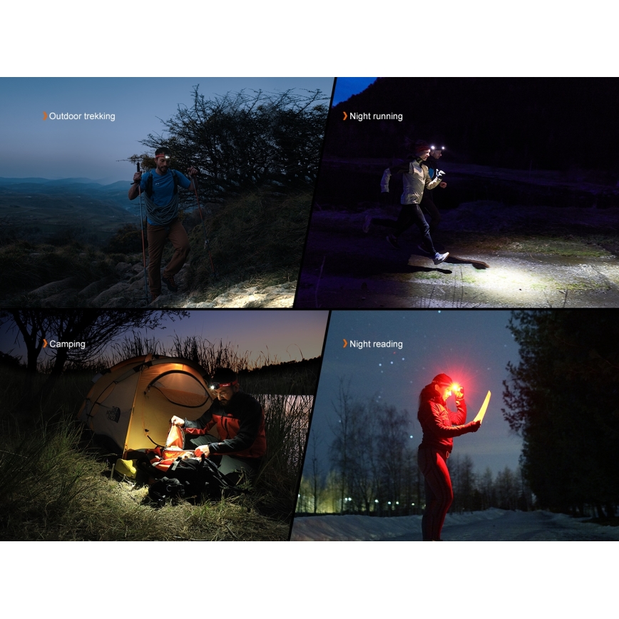 Fenix HL18RTV20BLC - LED pandelampe dæmpbar og genopladelig LED/USB IP66 800 lm 160 timer sort/orange