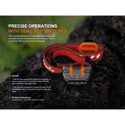 Fenix HL18RTV20BLC - LED pandelampe dæmpbar og genopladelig LED/USB IP66 800 lm 160 timer sort/orange