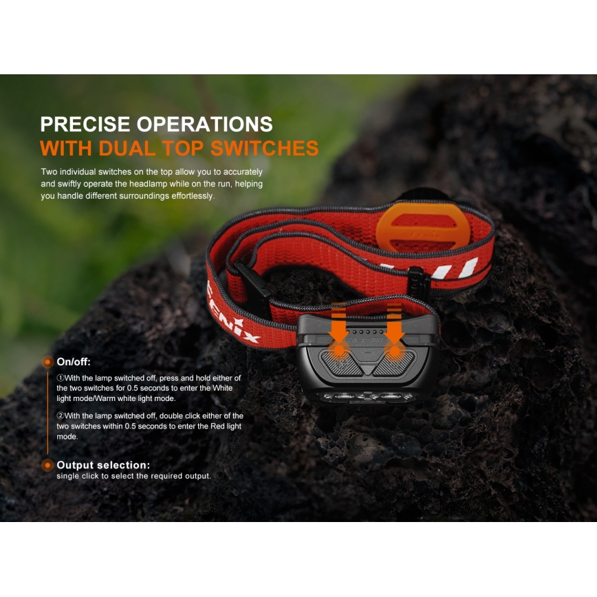 Fenix HL18RTV20BLC - LED pandelampe dæmpbar og genopladelig LED/USB IP66 800 lm 160 timer sort/orange
