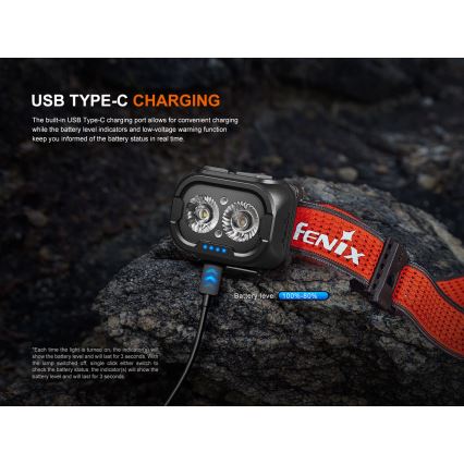 Fenix HL18RTV20BLC - LED pandelampe dæmpbar og genopladelig LED/USB IP66 800 lm 160 timer sort/orange