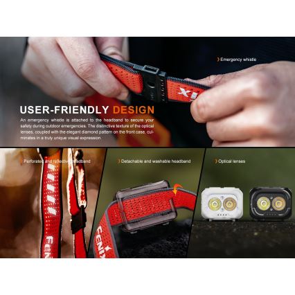 Fenix HL18RTV20BLC - LED pandelampe dæmpbar og genopladelig LED/USB IP66 800 lm 160 timer sort/orange