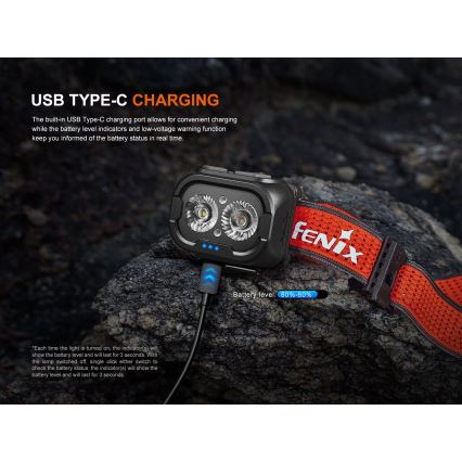 Fenix HL18RTV20WHT - LED pandelampe dæmpbar og genopladelig LED/USB IP66 800 skinnende 160 timer hvid/sort