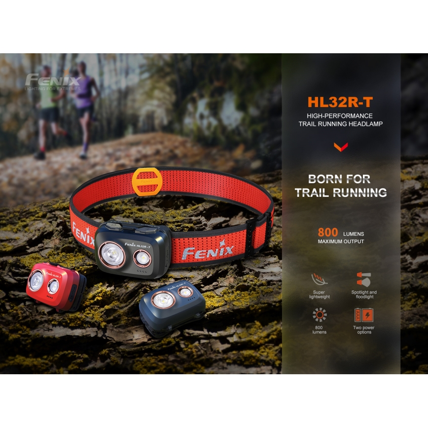 Fenix HL32RTBLCK - Genopladelig LED pandelampe LED/USB/3xAAA IP66 800 skinnende 300 timer 1900 mAh sort/orange