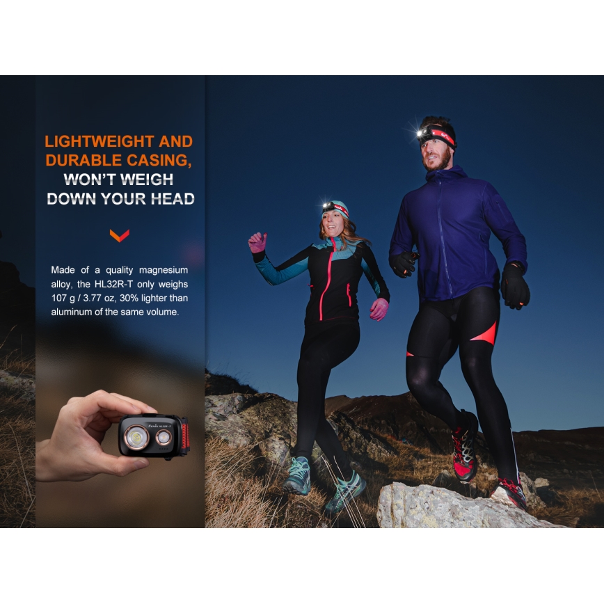 Fenix HL32RTBLCK - Genopladelig LED pandelampe LED/USB/3xAAA IP66 800 skinnende 300 timer 1900 mAh sort/orange