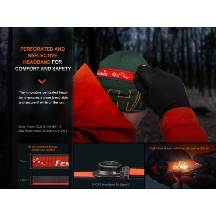 Fenix HL32RTBLCK - Genopladelig LED pandelampe LED/USB/3xAAA IP66 800 skinnende 300 timer 1900 mAh sort/orange