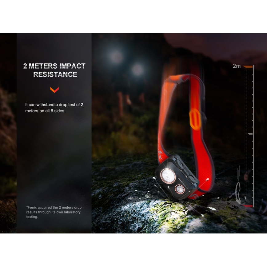 Fenix HL32RTBLCK - Genopladelig LED pandelampe LED/USB/3xAAA IP66 800 skinnende 300 timer 1900 mAh sort/orange