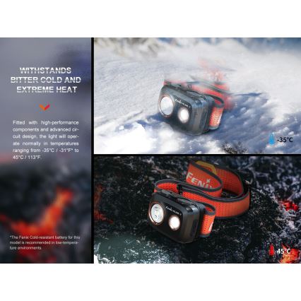 Fenix HL32RTBLCK - Genopladelig LED pandelampe LED/USB/3xAAA IP66 800 skinnende 300 timer 1900 mAh sort/orange