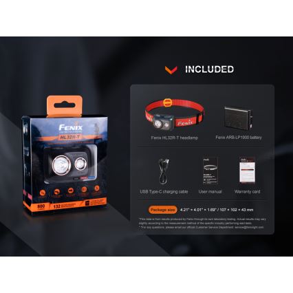 Fenix HL32RTBLCK - Genopladelig LED pandelampe LED/USB/3xAAA IP66 800 skinnende 300 timer 1900 mAh sort/orange