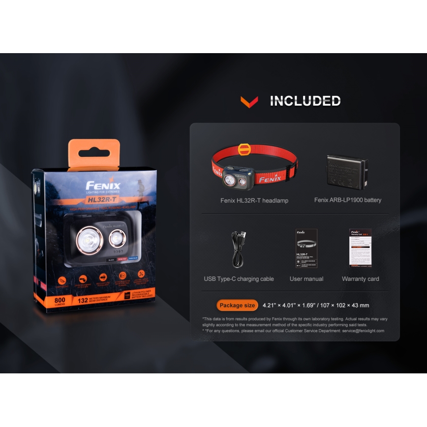 Fenix HL32RTBLCK - Genopladelig LED pandelampe LED/USB/3xAAA IP66 800 skinnende 300 timer 1900 mAh sort/orange