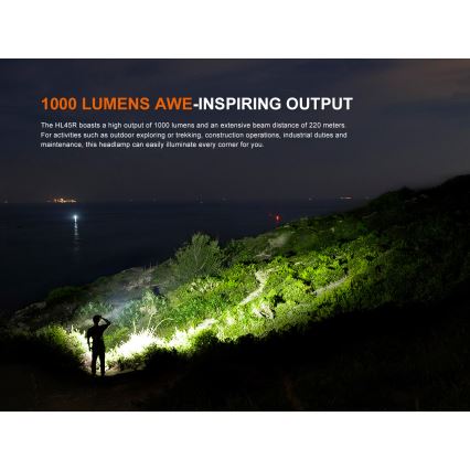 Fenix HL45R - LED pandelampe dæmpbar og genopladelig LED/USB IP66 1000 skinnende 240 timer sort