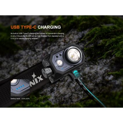 Fenix HL45R - LED pandelampe dæmpbar og genopladelig LED/USB IP66 1000 skinnende 240 timer sort