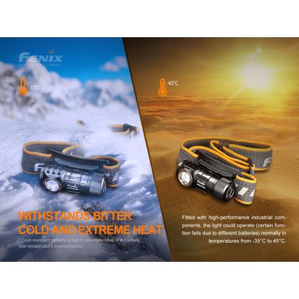 Fenix HM50RV20 - Genopladelig LED pandelampe 3xLED/1xCR123A IP68 700 lm 120 timer
