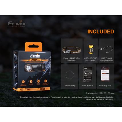 Fenix HM50RV20 - Genopladelig LED pandelampe 3xLED/1xCR123A IP68 700 lm 120 timer