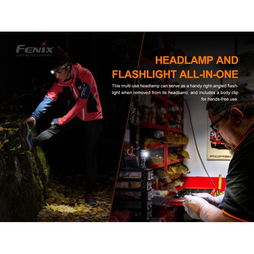 Fenix HM50RV20 - Genopladelig LED pandelampe 3xLED/1xCR123A IP68 700 lm 120 timer
