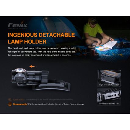 Fenix HM50RV20 - Genopladelig LED pandelampe 3xLED/1xCR123A IP68 700 lm 120 timer