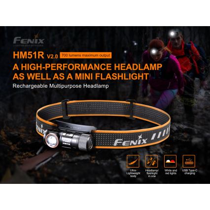 Fenix HM51RV20 - LED Genopladeligt pandelygte 3xLED/1xCR123A/USB IP68 700 lm 120 t 700 m
