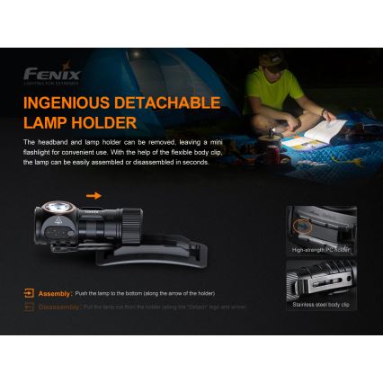 Fenix HM51RV20 - LED Genopladeligt pandelygte 3xLED/1xCR123A/USB IP68 700 lm 120 t 700 m