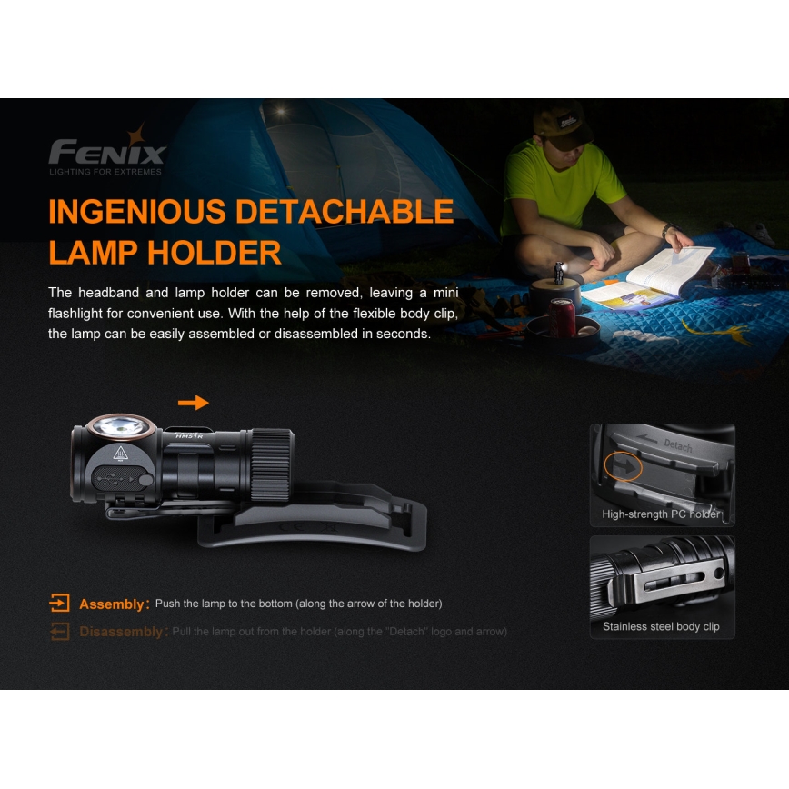 Fenix HM51RV20 - LED Genopladeligt pandelygte 3xLED/1xCR123A/USB IP68 700 lm 120 t 700 m