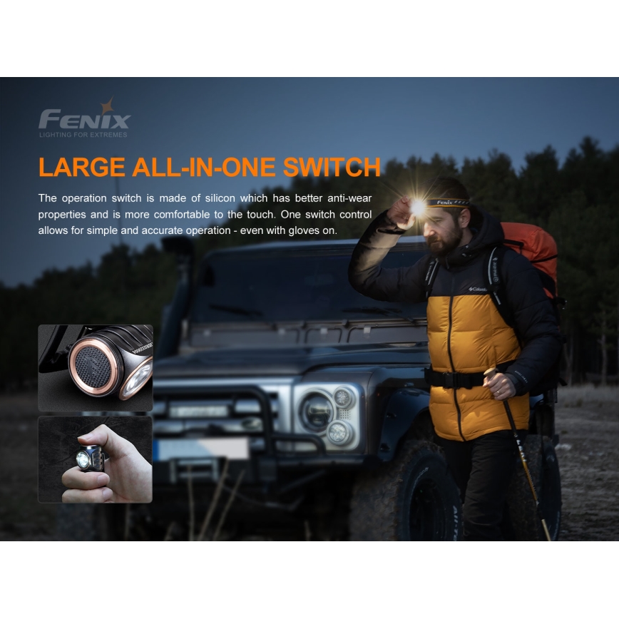 Fenix HM51RV20 - LED Genopladeligt pandelygte 3xLED/1xCR123A/USB IP68 700 lm 120 t 700 m