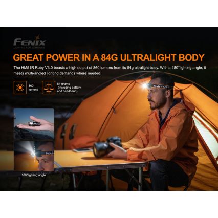Fenix HM51RV30 - LED-dæmpbar genopladelig pandelampe LED/USB/1xCR123A 950 mAh IP68 860 lm 125 h orange