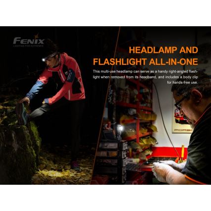 Fenix HM51RV30 - LED-dæmpbar genopladelig pandelampe LED/USB/1xCR123A 950 mAh IP68 860 lm 125 h orange