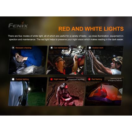 Fenix HM51RV30 - LED-dæmpbar genopladelig pandelampe LED/USB/1xCR123A 950 mAh IP68 860 lm 125 h orange