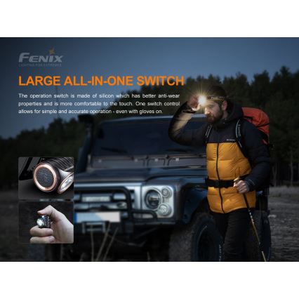 Fenix HM51RV30 - LED-dæmpbar genopladelig pandelampe LED/USB/1xCR123A 950 mAh IP68 860 lm 125 h orange