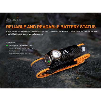 Fenix HM51RV30 - LED-dæmpbar genopladelig pandelampe LED/USB/1xCR123A 950 mAh IP68 860 lm 125 h orange