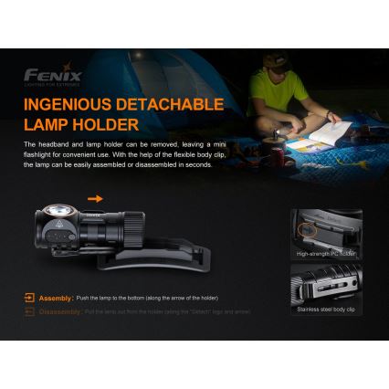 Fenix HM51RV3ABL - Dæmpbar genopladelig LED-pandelampe LED/USB/1xCR123A 950 mAh IP68 860 lm 125 h sort