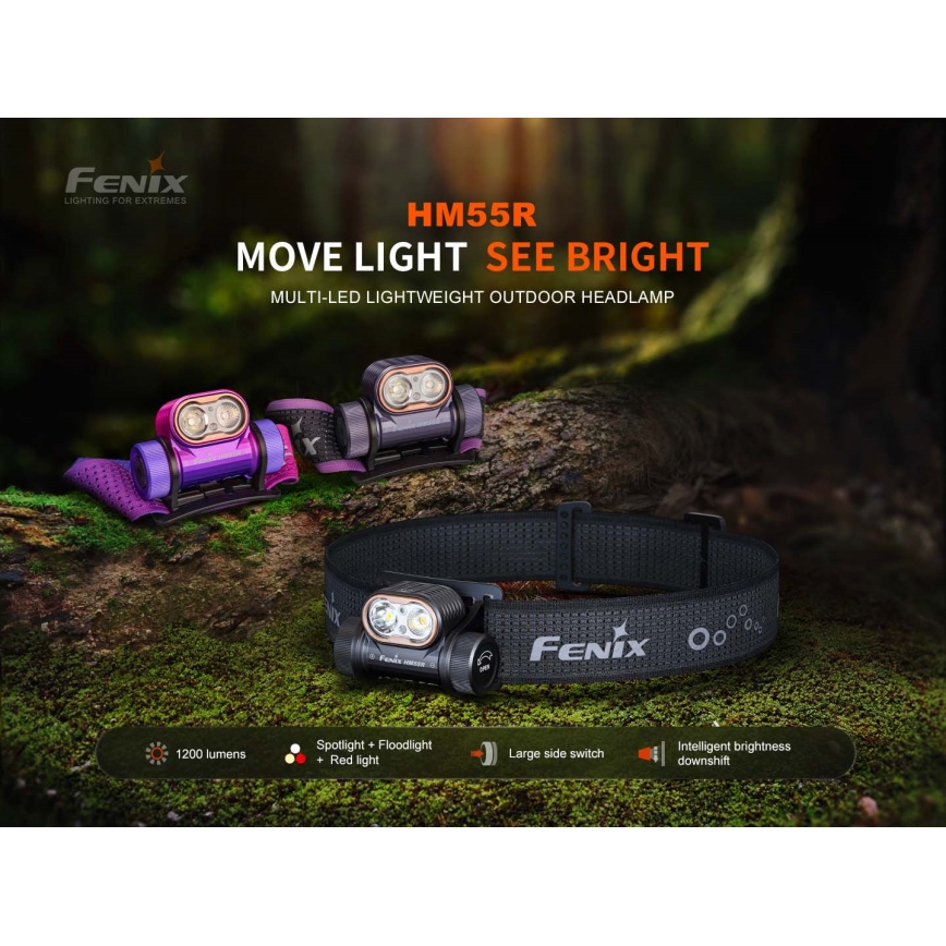 Fenix HM55RABL - LED dæmpbar genopladelig pandelampe LED/USB/1xCR123A 1600 mAh IP68 1200 lm 141,2 h sort
