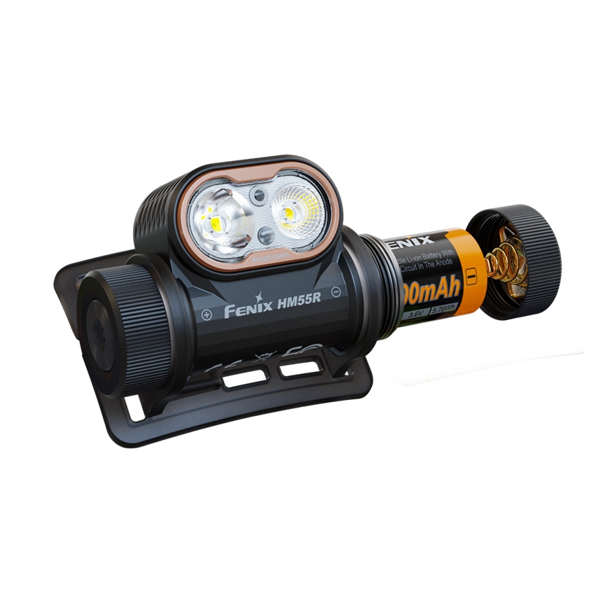 Fenix HM55RABL - LED dæmpbar genopladelig pandelampe LED/USB/1xCR123A 1600 mAh IP68 1200 lm 141,2 h sort