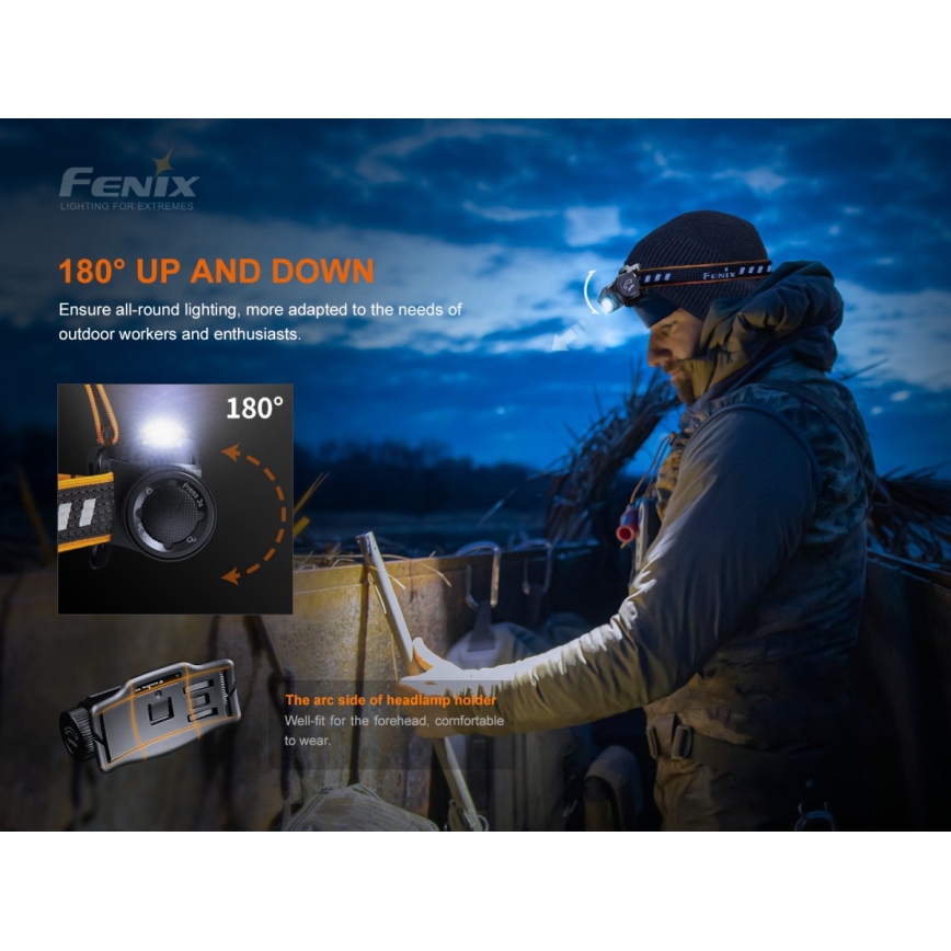 Fenix HM60R - Genopladelig LED pandelampe dæmpbar 4xLED/USB/2xCR123A IP68 1300 skinnende 300 timer 3400 mAh