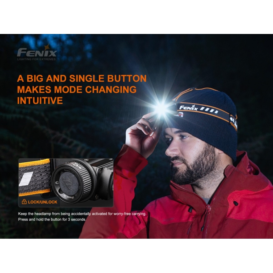 Fenix HM60R - Genopladelig LED pandelampe dæmpbar 4xLED/USB/2xCR123A IP68 1300 skinnende 300 timer 3400 mAh