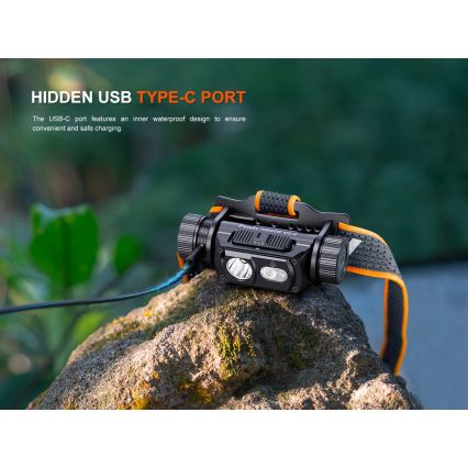 Fenix HM60RV20 - Dæmpbar genopladelig LED-pandelampe LED/USB 4000 mAh IP68 1600 lm 292 h orange