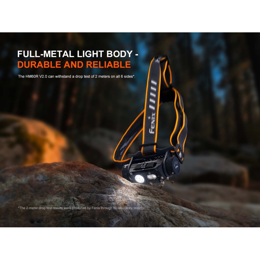 Fenix HM60RV20 - Dæmpbar genopladelig LED-pandelampe LED/USB 4000 mAh IP68 1600 lm 292 h orange
