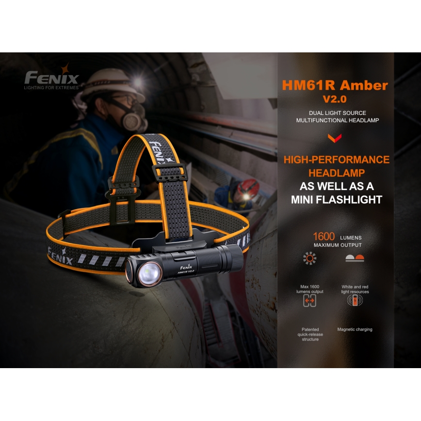 Fenix HM61RV20 - Genopladelig LED pandelampe LED/USB IP68 1600 lm 300 timer