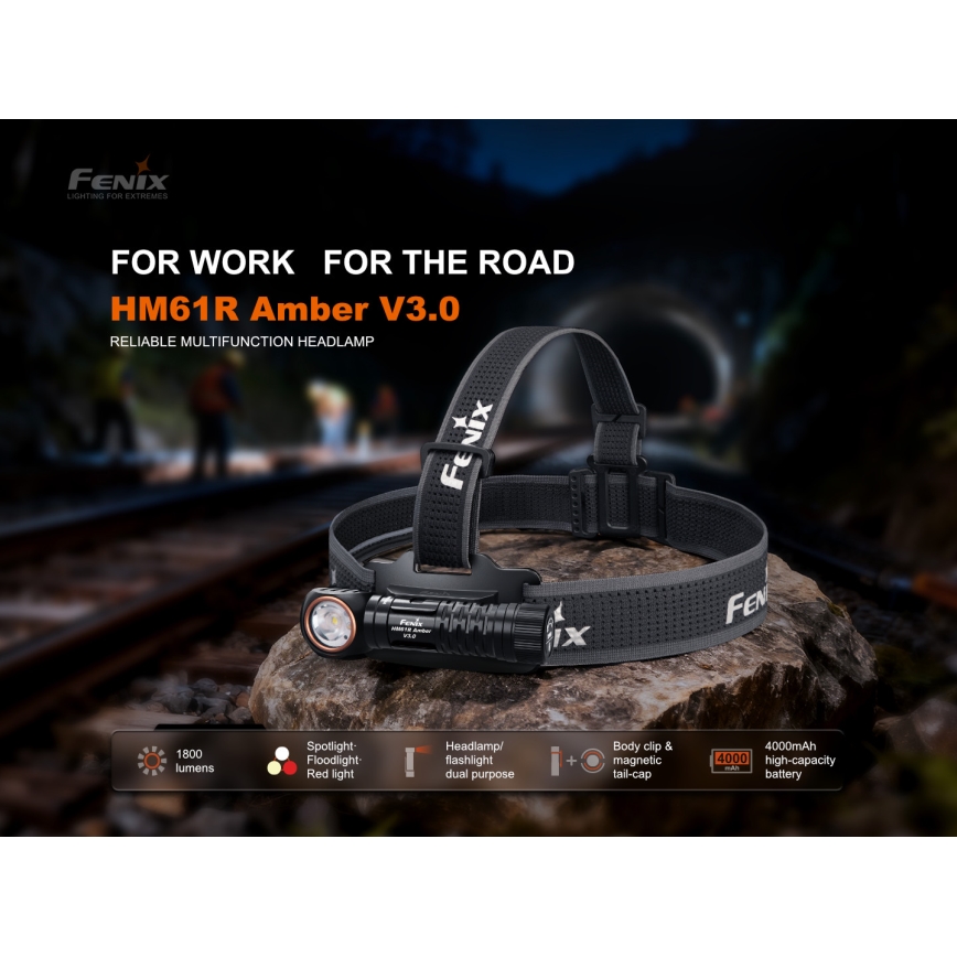 Fenix HM61RV30 - Dæmpbar genopladelig LED-pandelampe LED/USB/1xCR123A 4000 mAh IP68 1800 lm 400 h sort