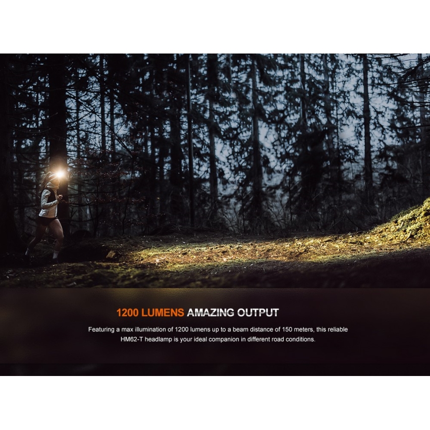 Fenix HM62TMGM - LED pandelampe dæmpbar og genopladelig LED/USB IP68 1200 skinnende 280 timer 3400 mAh