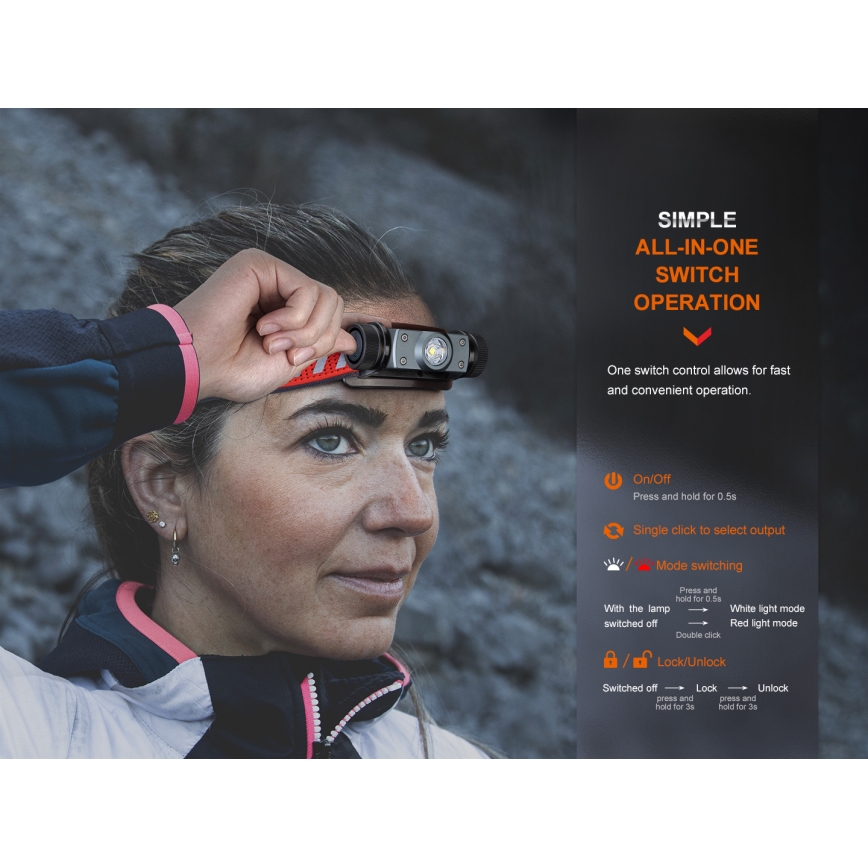 Fenix HM62TMGM - LED pandelampe dæmpbar og genopladelig LED/USB IP68 1200 skinnende 280 timer 3400 mAh