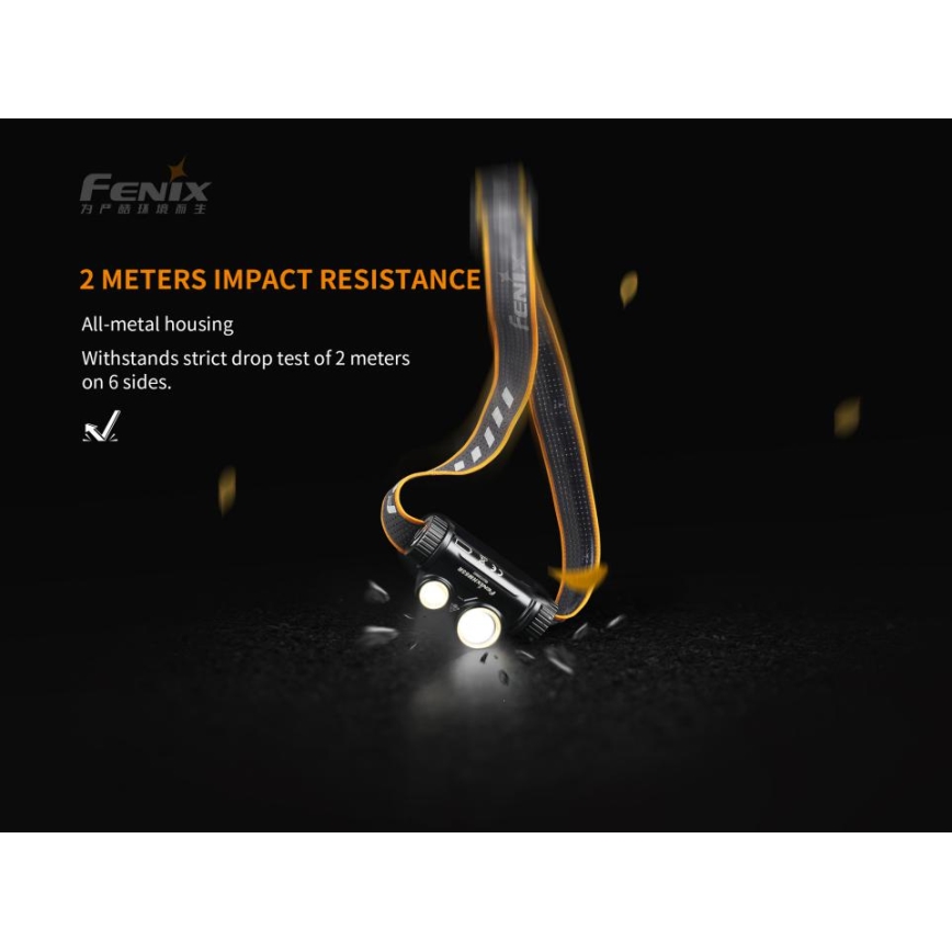 Fenix HM65R - Genopladelig LED pandelampe 2xLED/USB/2xCR123A IP68 1400 skinnende 300 timer 3400 mAh